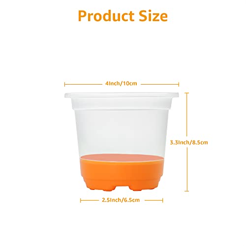 Mixc 30 Packs 4" Reinforced Clear Nursery Pots With Silicone Base For Easy Transplant, Transparent Plastic Plant Pot Reusable Seedling Pots Seed Starter Pots Flower Pot With 10Pcs Plant Labels, Orange #TOP1