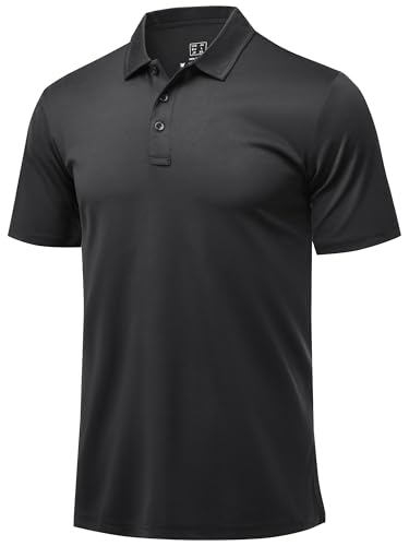 Tansozer Mens Polo Shirts Breathable Golf Short Sleeve Gym Sports T-Shirt, Black, L