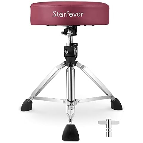 Starfavor Drum Throne Adjustable, Drum Stool Padded Drum Seat, Rotatable Drum Chair with Double Braced Anti-Slip Feet, Crimson Color, Red, ST-650 Stone Cover