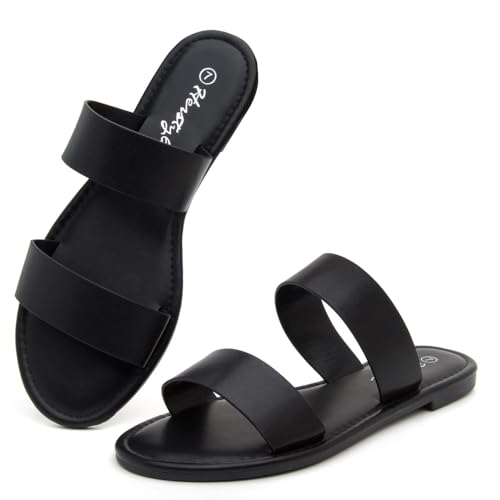 Image of Herstyle Flat Sandals for Women, Double Strap Slide Sandals, Open Toe Slip On, Comfortable Cushioned Footbed Casual Summer Shoes for Daily Wear, Beach, Vacation, Clear Options