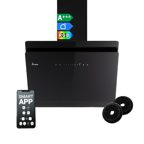 KKT KOLBE A+++ Dunstabzugshaube 60 cm 782 cbm/h Umluft Abluft Kopffrei Wandhaube | Glas Schwarz | Nachlaufautomatik | Smart WiFi App WLAN | SensorTouch | RGBW LED-Beleuchtung | SOLO6005SM