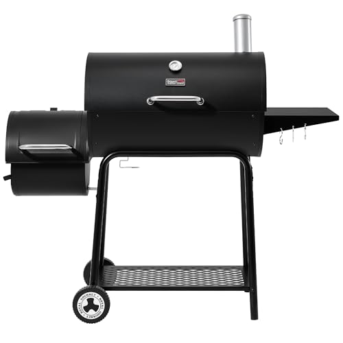 Royal Gourmet CC1830M 30 Inch Barrel Charcoal Grill with Offset Smoker & Warming Rack, Outdoor BBQ Grill with 811 Sq. In. Grilling Space for Backyard, Patio and Parties, Black