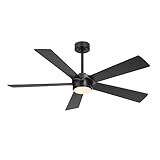 ELEHINSER 54' Ceiling Fan with Light and Remote Control, Modern Dimmable LED Light, 6-Speed Noiseless Reversible DC Motor, 5 Plywood Ceiling Fan for Kitchen Bedroom Living Room Black