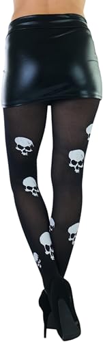 Image of ToBeInStyle Women's Skull Crossbones Skeleton Pirate Symbol Hosiery Tights & Thigh High Stockings