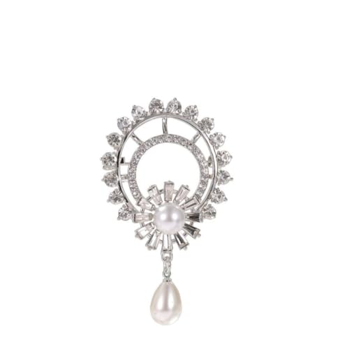 Image of Unique Pearl Brooch Pins for Women, Cubic Zirconia Lapel Pin for Coats Jackets Sweaters Clothes Accessories, Pearl Brooch Pin Fashionable Chaming Dress