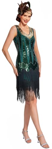 Image of Women Flapper Dresses 1920s V Neck Beaded Fringed Great Gatsby Club & Night Out Dresses