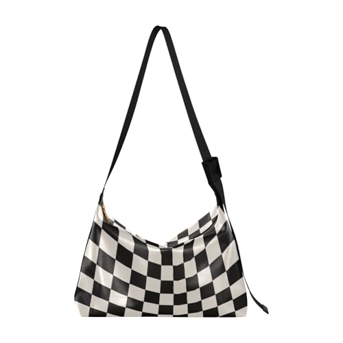 Leather Crossbody Shoulder Tote HandBag for Women and Men Pocket Zipper Messenger Bags Travel Work checkerboard print