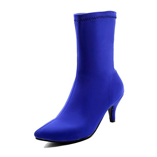 MIOKE Women's Pointed Toe Stretch Ankle Boots Fashion Comfy Kitten Low Heel Pull On Dressy Short Booties