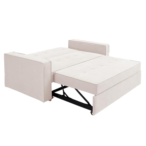 Acomoda Textil - Sofá Cama Clic-Clac con Estructura de Madera y Tapizado Resistente y Funcional con Asientos Acolchados y Apertura Rápida para Salón, Dormitorio. (Izan Beige, 3 Plazas)