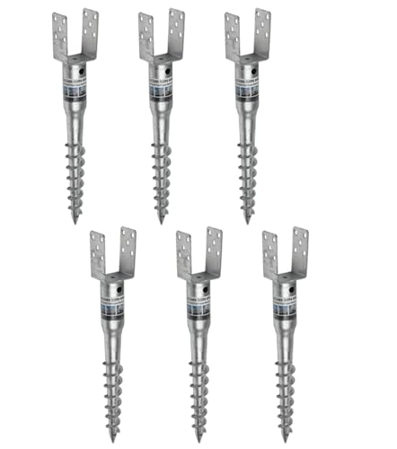 6 Pcs x Ground Screw Anchor Galvanised Screw in Fence Pergola Post Holder Support Base with Square Bracket Drive Down Spike (120mm x 865mm)