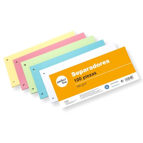 perfect line 100 separadores para archivador A4, separadores de cartón reciclado, fabricación en Alemania, 5 colores, perforado