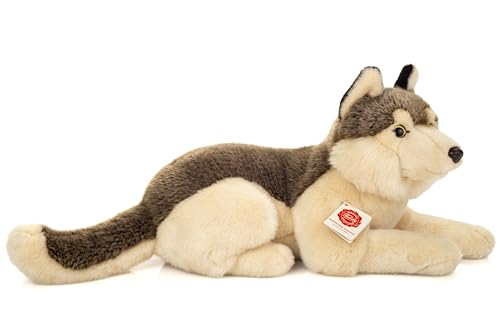 Teddy Hermann 90855 Wolf liegend 40 cm, Kuscheltier, nachhaltiges Plüschtier mit recycelten Materialien