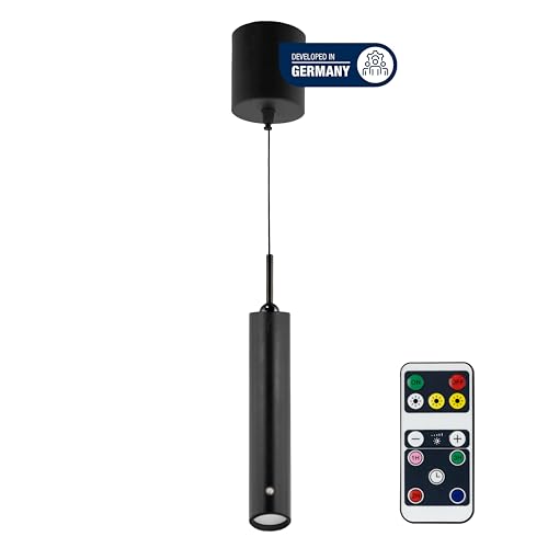 REV Pendelleuchte Akku - 130lm dimmbar 3 Farben, Timer 1-4H, höhenverstellbar durch ziehen (37-163cm) Hängeleuchte mit Fernbedienung, ideal als Hängelampe ohne Strom, schwarz