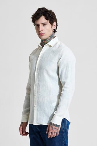 Image of SNITCH Men Casual Shirt | Slim Fit Full Sleeve Classic Collar Solid Pattern | 100% Linen, Breathable & Lightweight Fabric, Machine Washable