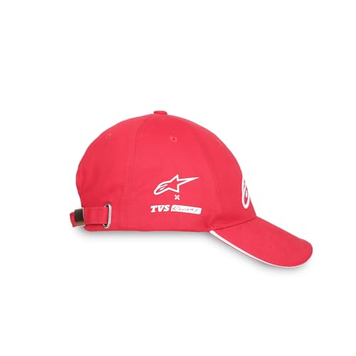 Image of TVS Racing x Alpinestars Cap � 100% Cotton Twill, Breathable & Skin-Friendly Fabric, 6-Panel Design, Adjustable Metal Buckle Closure, Flexible Peak for Sunshade, and Embroidered Branding