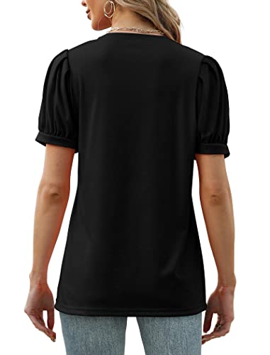 Geifa Womens T Shirts Casual Summer Short Sleeve Tops Work V Neck Tshirts Black S #TOP3