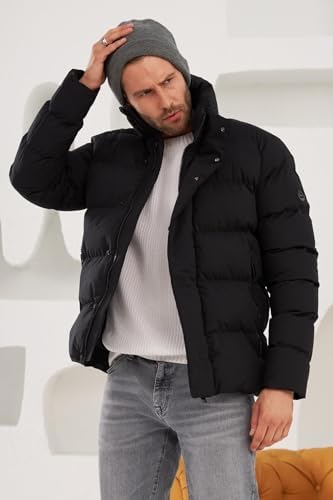 Danger Erkek Dik Yaka Yağmur Ve Rüzgar Geçirmez Puffer Mont Siyah-775DNGR-2XL - Görsel 7