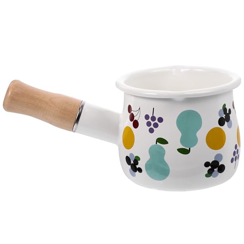 VANZACK Cacerola Pequeña Esmaltada para Leche Mango Largo Olla Portátil para Leche Infantil Calentador de Mantequilla Esmaltado Adecuado para Preparar Comida de Ñiño