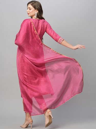 GoSriKi Women's Cotton Blend Floral Straight Kurta with Pant & Dupatta