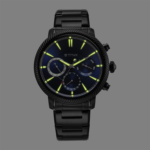 Titan Regalia Stellar Quartz Multifunction Blue Dial Stainless Steel Strap Watch for Men-NS10012NM01 - Image 2