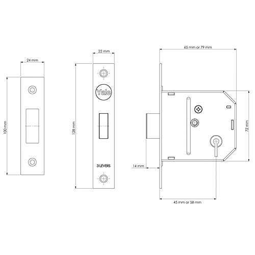 Yale P-M322-CH-65 3 Hebel Einsteckschloss Standard Sicherheit, Chrom-Finish, 2.5 Inch/64 mm