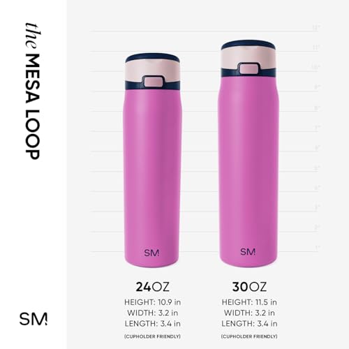 Image of Simple Modern Water Bottle with Straw & Handle | 24oz | Pink | Mesa Loop Insulated Water Bottle for School, Sports, Travel | Leak Proof, Stainless Steel | Fuchsia Mix