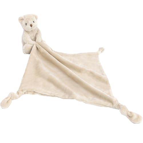 Image of MON AMI Huggie The Bear Plush Lovey for Babies | 13.5-Inch Soft Knotted Security Blanket | Plush Snuggle Toy with Teddy Bear Head | Perfect Newborn Essential for Birthdays & Baby Showers