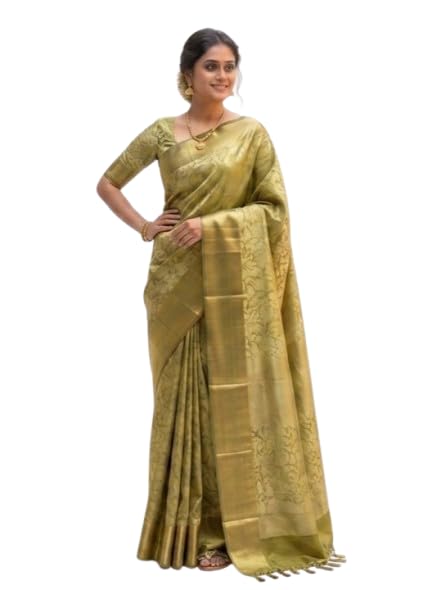 Elegant Olive Green Women’s Silk Saree with Woven Design & Blouse Piece Traditional Ethnic Saree for Wedding, Festive, Party & Special Occasion Wear-image-36