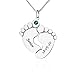 Junmei Collar Personalizado para pies de bebé con Fecha y Nombre Colgante Grabado con Nombre de Huella con Piedra Natal