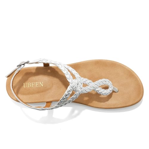 Image of UBFEN Womens Flat Sandals Dress Braided T-Strap Thong Sandals with Arch Support Comfortable for Walking