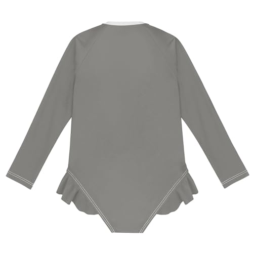 Plain Grey Baby Girl Bathing Suit Long Sleeve UPF 50+ One Piece Toddler Swimsuit Size 11-12Y2