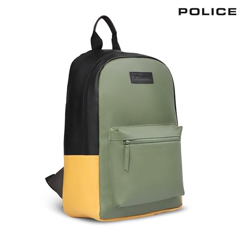 Image of POLICE 20 Ltrs Vegan Leather (15 inch) Laptop Backpack water resistant sustainable bags with rain proof zippers for Men, Women, Boys and Girls, (BLACK /TAN /GREEN)