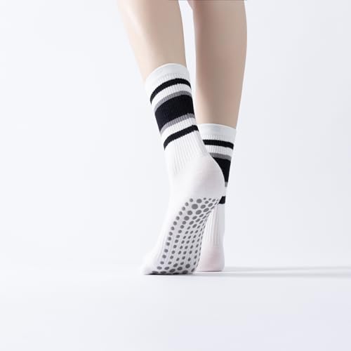 Image of Verdancy Yoga Pilates Socks with Grips for Women Striped Cushioned Non Slip Crew Socks for Barre Ballet Dance