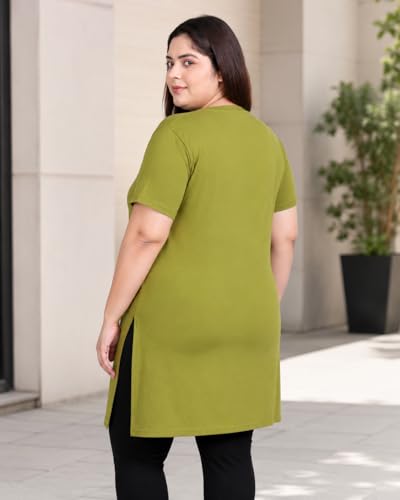 Image of In Love Women's Printed Cotton Plus Size Longline T-Shirt with Pockets | Cotton fabric - soft longline T-shirt with easy plus-size fit