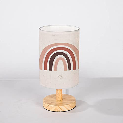 Image of Minimalist Bedside Table Lamp Modern Abstract Rainbow for kids room poster Geometric Scandinavian Solid Wood Nightstand Lamp Bedside Desk Lamp Wood Base Flaxen Fabric Shade for Bedroom Living Room