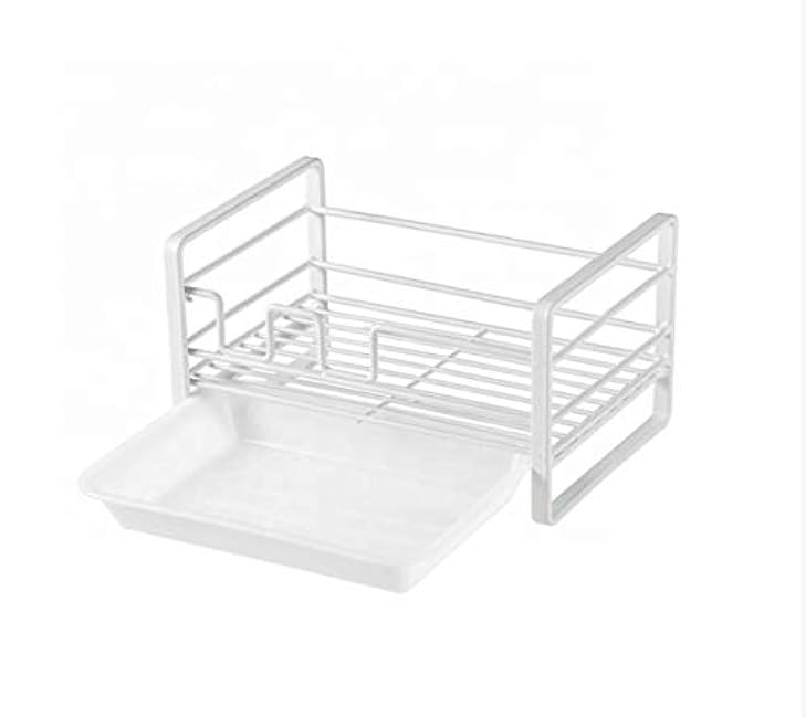 Sponge Holder For Kitchen Sink - With Drain Pan - White Iron Metal - Sink Caddy - Kitchen Sink Organizer - Kitchen Sink Soap Holder With Removable Tray