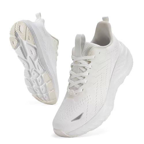 Best Women's Athletic Shoes for Walking on Concrete 13 ZXVX Women's Slip On Walking Shoes Wide Cushion Running Tennis Shoes with Arch Support Insole, Non Slip Sole for Nursing Workout Gym Athletic Fashion Sneakers White 42