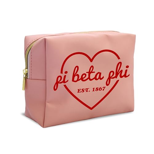 Sorority Shop Pi Beta Phi Makeup Bag - Multi-Purpose PU Leather, Water-Resistant Makeup travel bag with Licensed Design and Zipper Closure, Perfect Pi Beta Phi Sorority Gifts for Women