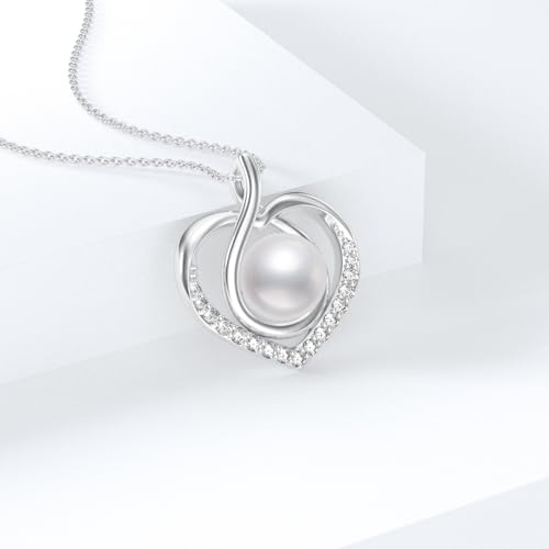 Pearl Necklaces for Women 925 Sterling Silver Heart Pearl Pendant Necklace Freshwater Cultured White Pearls Jewelry Gifts for Mom Wife Girlfriend2