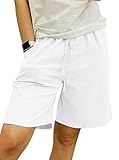 minetom pantaloncini donna cotone lino pantaloni corti estivi vita alta sportivi jogging casual shorts con coulisse tasche a bianco s