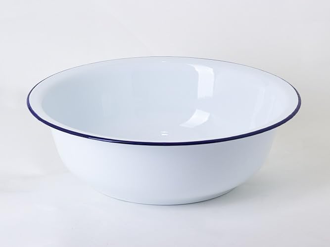 Ardosia Bassin Cuvette XL en Acier Émaillé Vitrifié blanc avec Bordure Bleue 36 cm 6 Litres