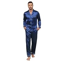TeJoyce Pijama Hombre Satén Conjunto de Pijamas Verano Manga Larga con Botones Ropa de Dormir 2 Piezas Camisa y Pantalones S-XXL
