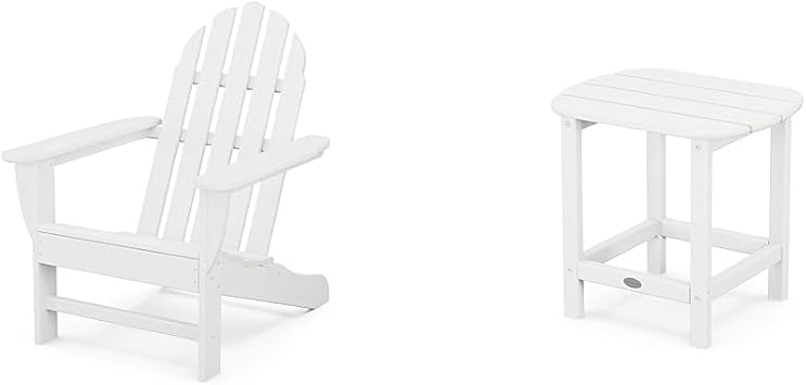 Polywood Classic Adirondack Chair & South Beach 18" Side Table Bundle, White