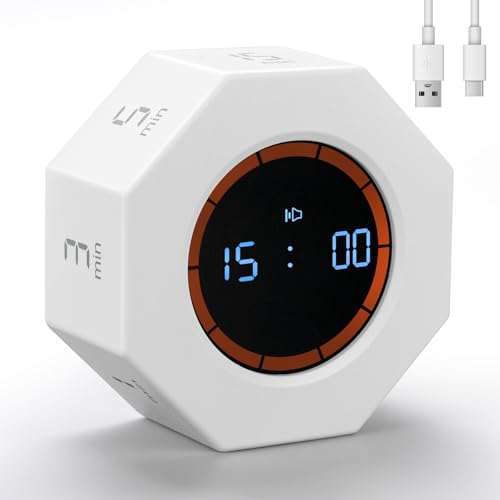 Kaflin Rechargeable Visual Timer, 8-Angle Auto-Rotating Screen with Gravity Sensor, Digital Timers for Classroom, Small Kitchen Timers for Cooking, Work and Study (Pearl White)