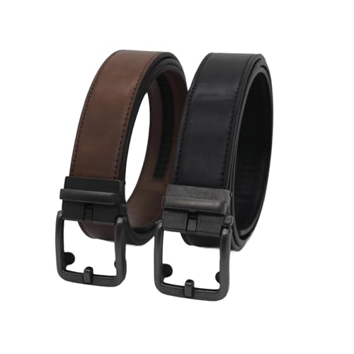 Men's Leather Belts with Buckle, 2 Pack, Black and Brown2
