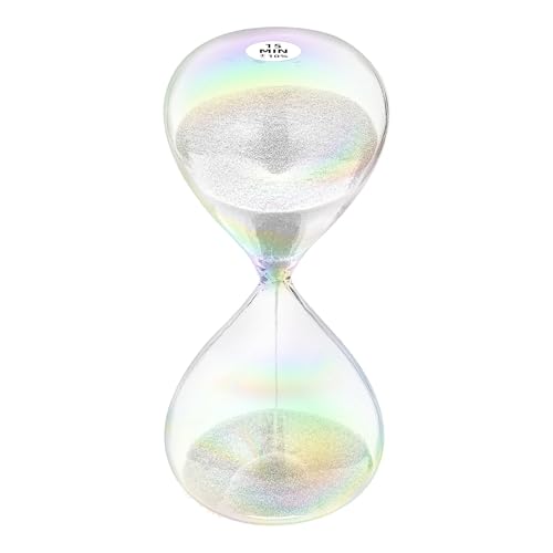 Sand Timer 15 Minute, Hourglass Clock with White Color Sand, Large Sand Watch 15 Min, Reloj de Arena 15 Minuto, Simple Biloba Puff Glass Sandglass, for Home, Desk, Office Decorative