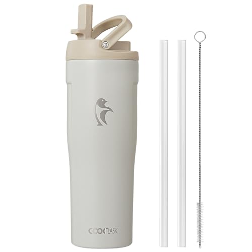Image of Coolflask Water Bottle 32 oz Fits Car Cup Holder with Straw & Handle