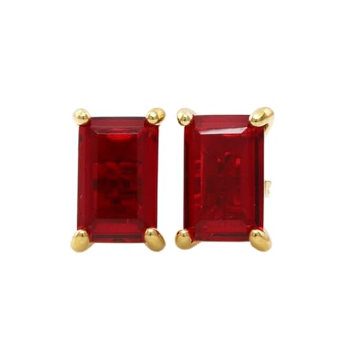 Boucles d'oreilles rubis naturel en argent 925 doré de forme rectangulaire chic