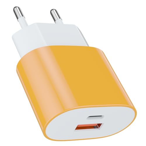25W USB Typ-C Schnellladegerät Ladeadapter netzteil 15W USB Typ-A Ladegerät（Gelb 1 Stück）für:iPhone 17 16/16 Pro/16 Pro Max/16 Plus/15 14 13 12 11 Pro Max X XS Samsung Galaxy S24 S23 S22 S21 S10 S9 S8