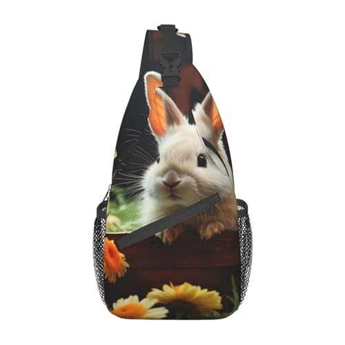 Bolso bandolera unisex con diseño de conejo y flores miniatura 1